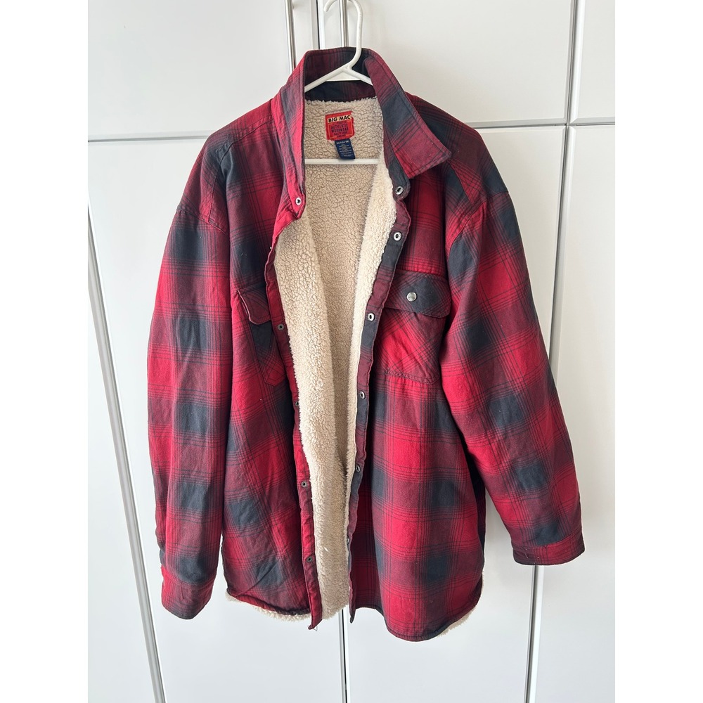 Big Mac JC Penney Mens 3XLT Red Black Plaid Sherpa Lined Flannel Shirt Jacket